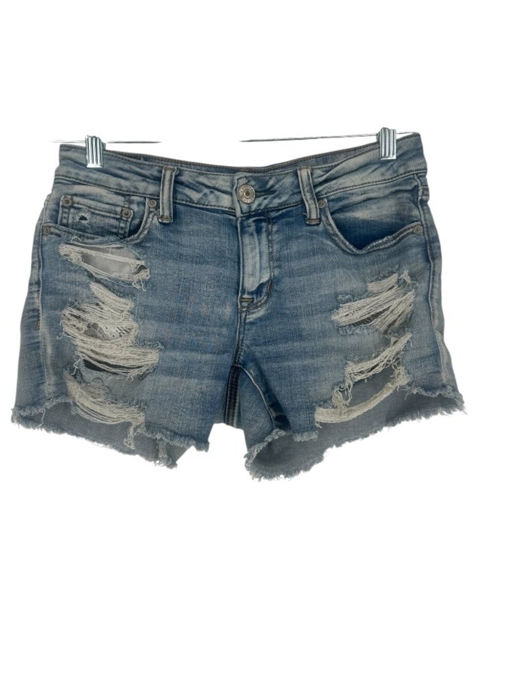 American Eagle Denim Shorts 4 Light Wash Distressed Next Level Stretch